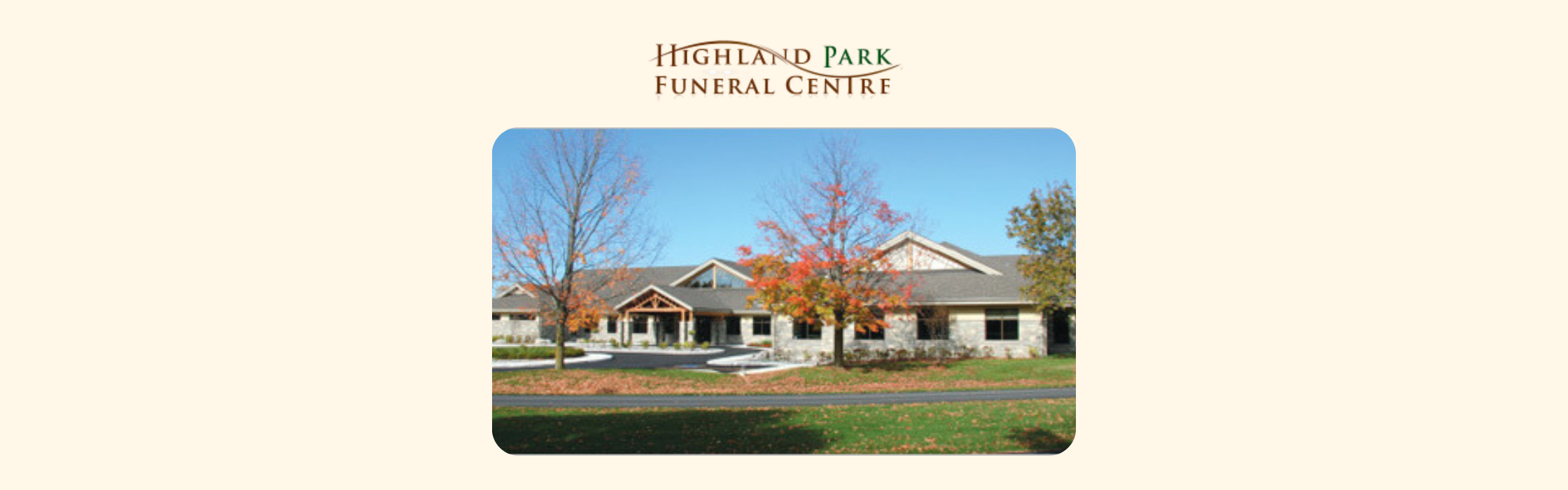 Highland Park Funeral Centre outside chapel with trees and street view 